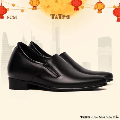 [8CM] Giày Tăng Chiều Cao Nam S970 Đen Trơn - Cao Bí Mật Bên Trong