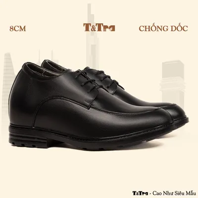 [8CM] Giày Cao Nam T81 Đen - Ít Dốc Mang Thoải Mái Hơn