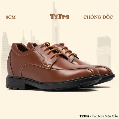 [8CM] Giày Độn Nam T87 Nâu Bò - Ít Dốc Mang Thoải Mái Hơn