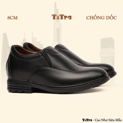 [8CM] Giày Nam Đế Cao T77 Đen - Ít Dốc Mang Thoải Mái Hơn