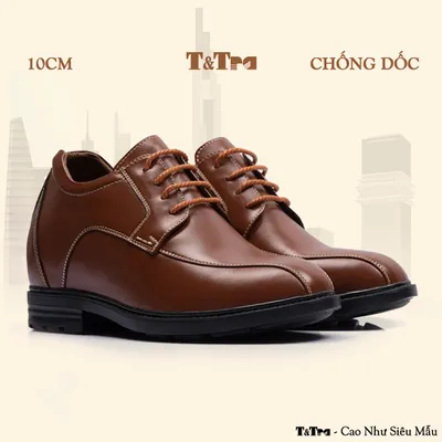 [10CM] Giày Độn Nam T97 Nâu Bò - Ít Dốc Mang Thoải Mái Hơn