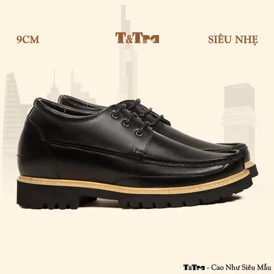[9CM] Giày Cao Nam T123 Đen - Nhẹ Hơn và Ít Dốc Hơn
