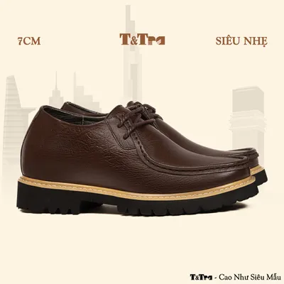 [ 7CM ] Giày Cao Nam T124 Nâu - Nhẹ Hơn và Ít Dốc Hơn