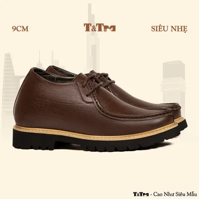 [ 9CM ] Giày Cao Nam T124 Nâu - Nhẹ Hơn và Ít Dốc Hơn