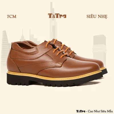 [7CM] Giày Cao Nam T137 Nâu Bò - Nhẹ Hơn và Ít Dốc Hơn