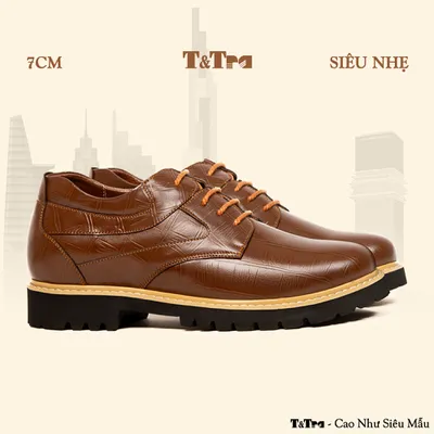 [7CM] Giày Cao Nam T137 Nâu Sọc - Nhẹ Hơn và Ít Dốc Hơn