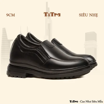 [9CM] Giày Độn Nam T142 Đen - Nhẹ Hơn và Ít Dốc Hơn