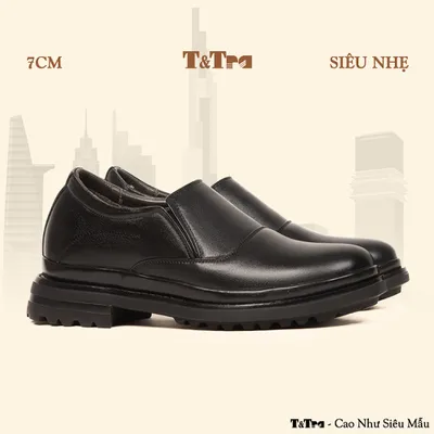 [7CM] Giày Đế Cao Nam T143 Đen  - Nhẹ Hơn và Ít Dốc Hơn