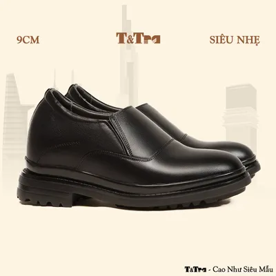 [9CM] Giày Đế Cao Nam T143 Đen - Nhẹ Hơn và Ít Dốc Hơn
