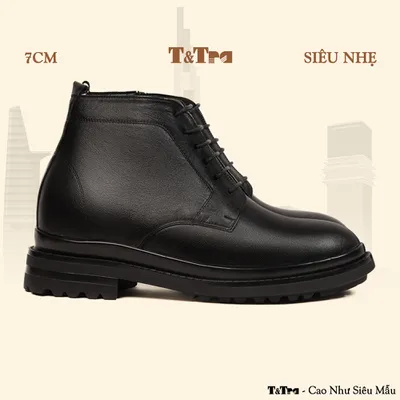 [7CM] Giày Cao Cổ Nam T102 Đen - Nhẹ Hơn và Ít Dốc Hơn