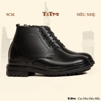 [9CM] Giày Cao Cổ Nam T102 Đen - Nhẹ Hơn và Ít Dốc Hơn