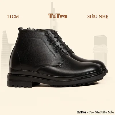 [11CM] Giày Boots Nam T102 Đen - Nhẹ Hơn và Ít Dốc Hơn