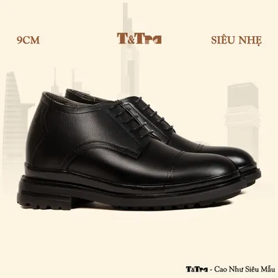 [9CM] Giày Cao Nam T121 Đen - Nhẹ Hơn và Ít Dốc Hơn