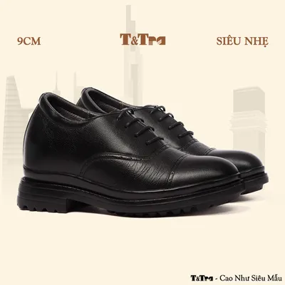 [9CM] Giày Cao Nam T122 Đen - Nhẹ Hơn và Ít Dốc Hơn