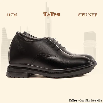 [11CM] Giày Cao Nam T122 Đen - Nhẹ Hơn và Ít Dốc Hơn