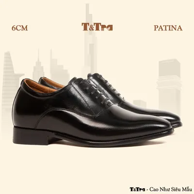 [ 6CM ] Giày Cao Nam A214 Đen - Đánh Màu Thủ Công Patina