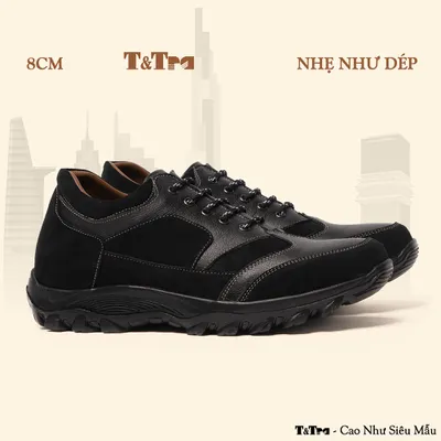 [8CM] Giày Cao Nam T34 Đen - Nhẹ Hơn và Ít Dốc Hơn