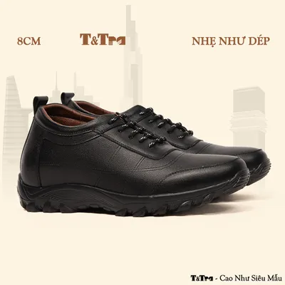 [8CM] Giày Nam Đế Cao T37 Đen - Nhẹ Hơn và Ít Dốc Hơn