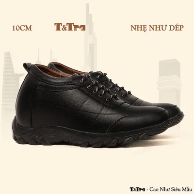 [10CM] Giày Nam Đế Cao T37 Đen - Nhẹ Hơn và Ít Dốc Hơn