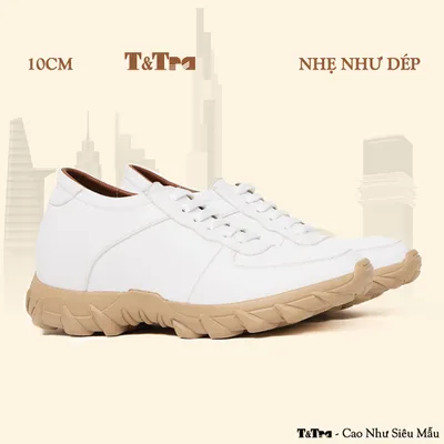 [10CM] Giày Cao Nam T150 Trắng - Nhẹ Hơn và Ít Dốc Hơn 