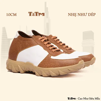 [10CM] Giày Cao Nam T150 Trắng Vàng - Nhẹ Hơn và Ít Dốc Hơn 