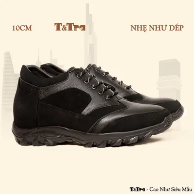 [10CM] Giày Cao Nam T34 Đen - Nhẹ Hơn và Ít Dốc Hơn