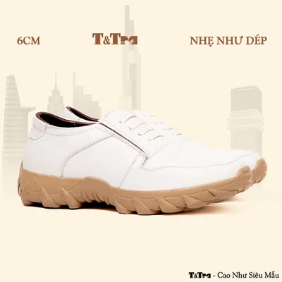 [ 6CM ] Giày Cao Nam T160 Trắng - Nhẹ Hơn và Ít Dốc Hơn