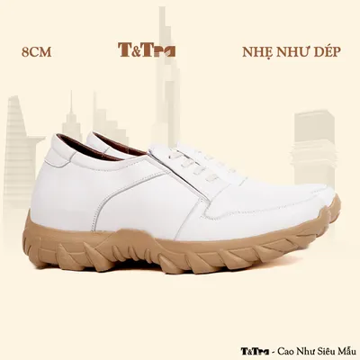 [8CM] Giày Cao Nam T160 Trắng - Nhẹ Hơn và Ít Dốc Hơn