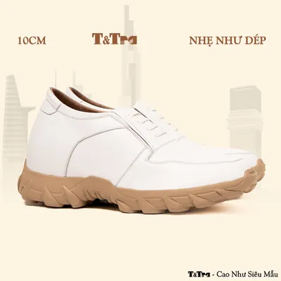 [10CM] Giày Cao Nam T160 Trắng - Nhẹ Hơn và Ít Dốc Hơn
