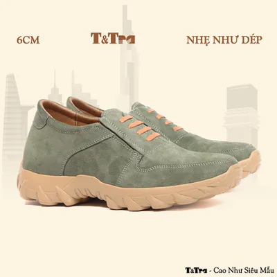 [6CM] Giày Cao Nam T160 Xanh Rêu - Nhẹ Hơn và Ít Dốc Hơn