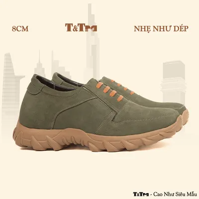 [8CM] Giày Cao Nam T160 Xanh Rêu - Nhẹ Hơn và Ít Dốc Hơn