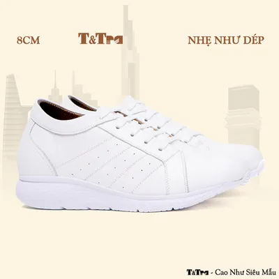 [8CM] Giày Cao Nam T219 Trắng - Nhẹ Hơn và Ít Dốc Hơn