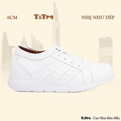 [6CM] Giày Cao Nam T219 Trắng - Nhẹ Hơn và Ít Dốc Hơn 