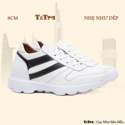 [8CM] Giày Cao Nam T220 Trắng - Nhẹ Hơn và Ít Dốc Hơn
