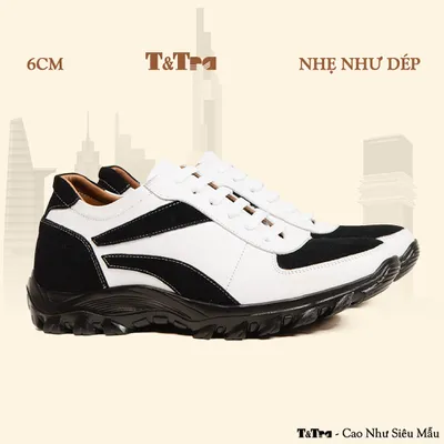 [6CM] Giày Cao Nam T228 Trắng Đen - Nhẹ Hơn và Ít Dốc Hơn
