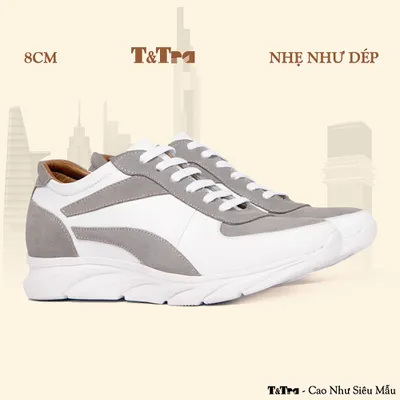 [8CM] Giày Đế Cao Nam T228 Trắng Xám - Nhẹ Hơn và Ít Dốc Hơn