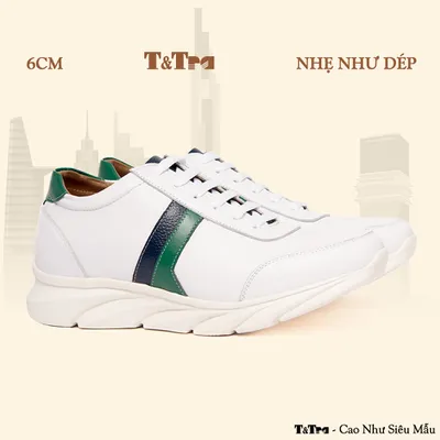 [6CM] Giày Cao Nam T229 Trắng - Nhẹ Hơn và Ít Dốc Hơn