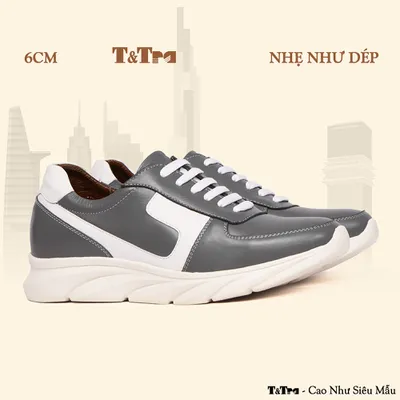 [6CM] Giày Cao Nam T300 Trắng Xám - Nhẹ Hơn và Ít Dốc Hơn 