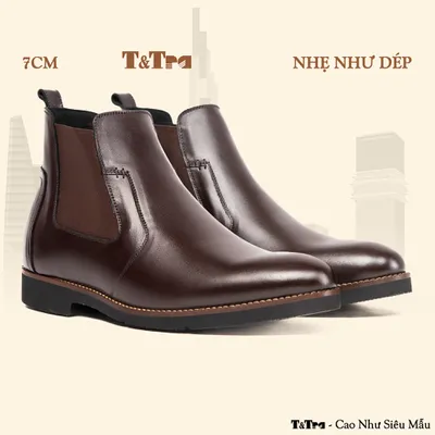 [7CM] Giày Chelssea Boots Nam S1077 Nâu Tối - Nhẹ Như Dép