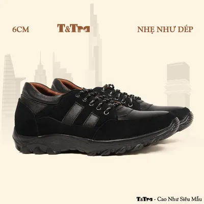 [6CM] Giày Cao Nam T36 Đen - Nhẹ Hơn và Ít Dốc Hơn