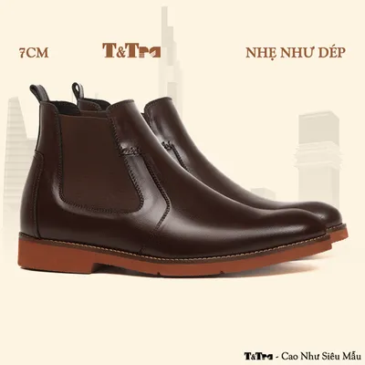 [7CM] Giày Boots Tăng Chiều Cao Nam S1077 Nâu Đế Nâu - Nhẹ Như Dép