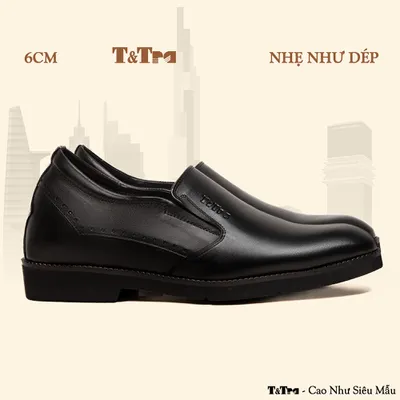 [ 6CM ] Giày Tăng Chiều Cao Nam S1085 Đen Trơn - Nhẹ Như Dép
