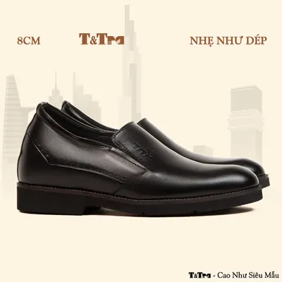 [ 8CM ] Giày Tăng Chiều Cao Nam S1085 Đen Trơn - Nhẹ Như Dép