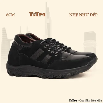 [8CM] Giày Cao Nam T36 Đen - Nhẹ Hơn và Ít Dốc Hơn