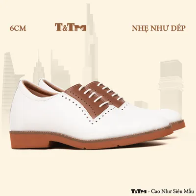 [ 6CM ] Giày Cao Nam S2026 Trắng Nâu - Nhẹ Như Dép