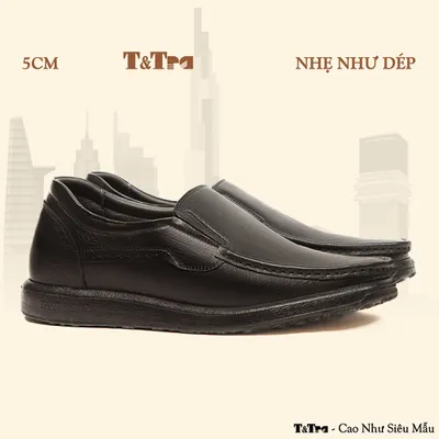 [5CM] Giày Tăng Chiều Cao Nam T163 Đen Sần - Nhẹ Như Dép