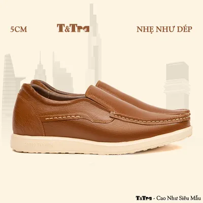 [5CM] Giày Tăng Chiều Cao Nam T163 Nâu Bò Sần - Nhẹ Như Dép