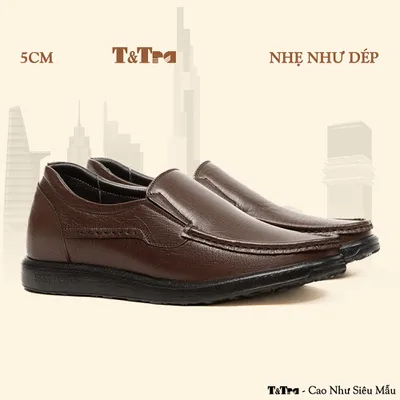 [ 5CM ] Giày Tăng Chiều Cao Nam T163 Nâu Tối Sần - Nhẹ Như Dép