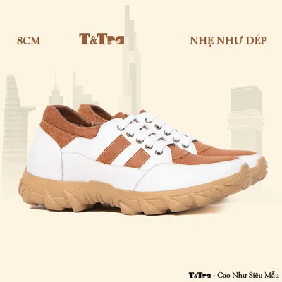 [8CM] Giày Cao Nam T36 Trắng Vàng - Nhẹ Hơn và Ít Dốc Hơn