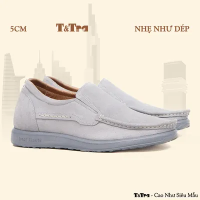 [5CM] Giày Tăng Chiều Cao Nam T163 Xám - Nhẹ Như Dép
